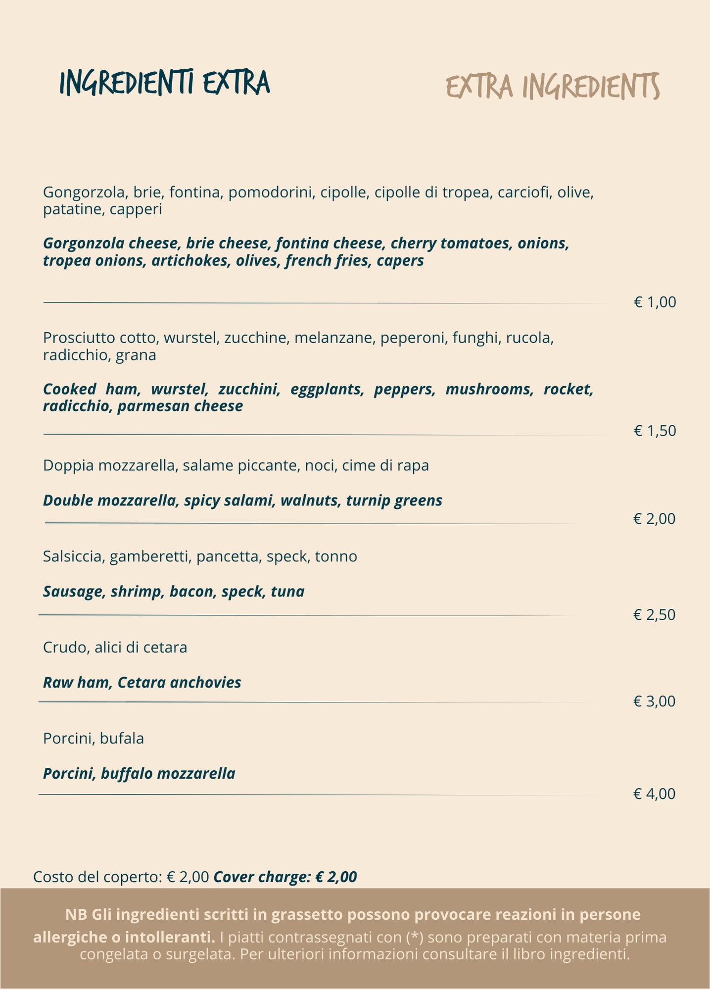 ingredienti extra induno