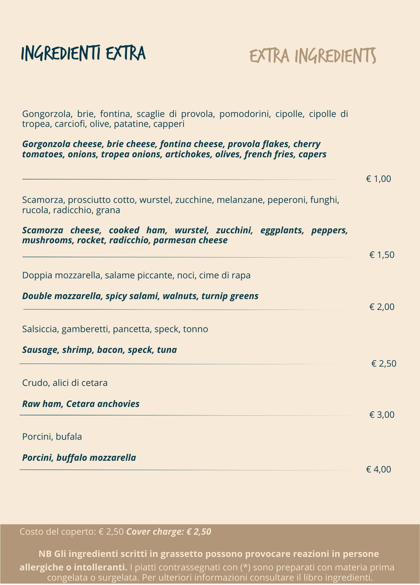 ingredienti extra varese